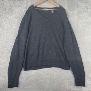 Lord & Taylor Sweater Mens XL Charcoal Grey Lambswool V Neck Pullover Knit